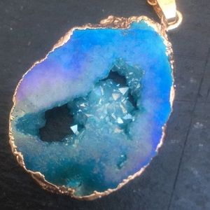 New Rose Gold Geode Druzy Crystal Pendant Necklace